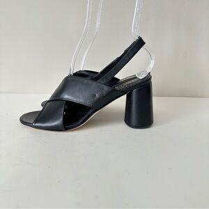 NEW Two Twin Hearts Crisscross Black Leather Women's Heeled Sandals, Sz 38